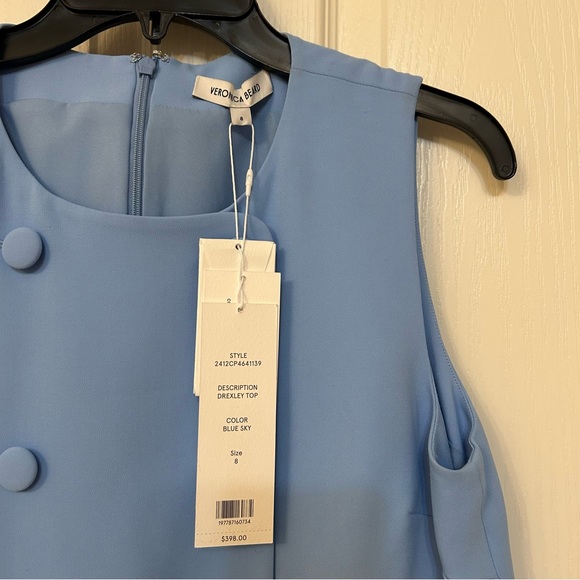 Veronica Beard Drexley Boxy Sleeveless Button-Up Top in Blue Sky Size 8 - Picture 9 of 11